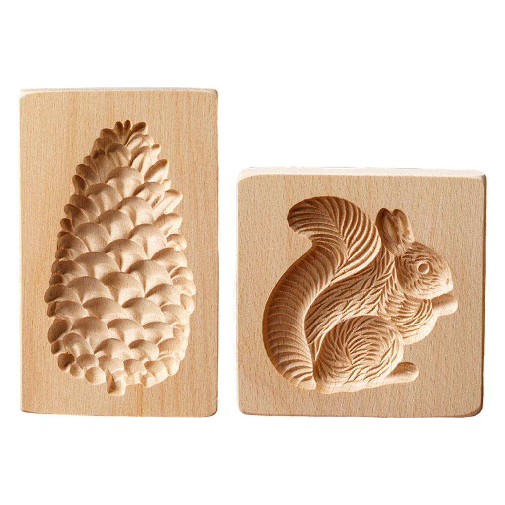 2/3PCS Christmas Wooden Cookie Molds Wooden Cookie Biscuit Molds Carved Wooden Biscuit Cutter for Kitchen DIY Decorating Tool