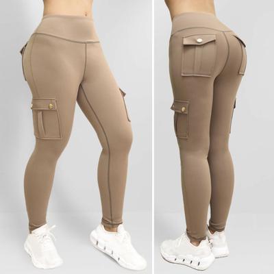 Yousheng Women Sports Pants Yoga Pants Slim Fit High Waist Elastic Quick-drying Skinny Soft Breathable Solid Color Pockets Lady Jogging Trousers