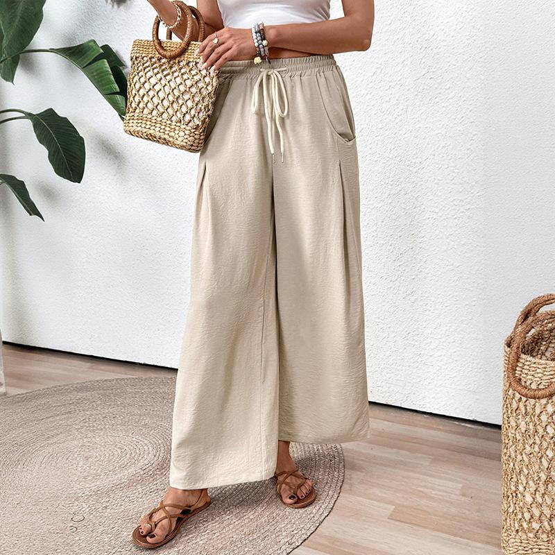 Women's Fashion Casual Solid Color Print High Waist Trousers Pants & Capris