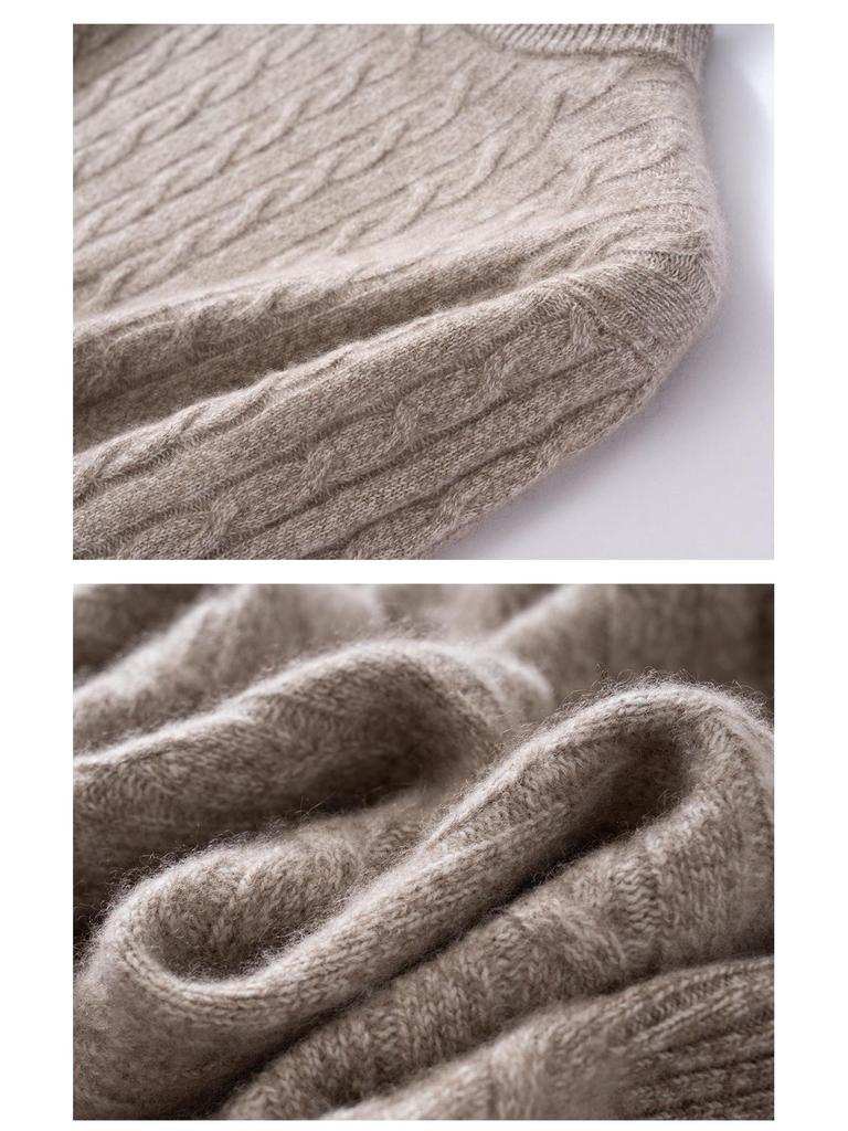 Men's Cashmere Yarn Half-High Collar Cable Knit Loose Casual Sweater - Thick, Warm, Long Sleeve for Winter