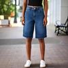Women Casual Loose Fit Straight Leg Denim Shorts High Stretch Mid Rise Waistband Belt Loops Classic Five Pocket Design