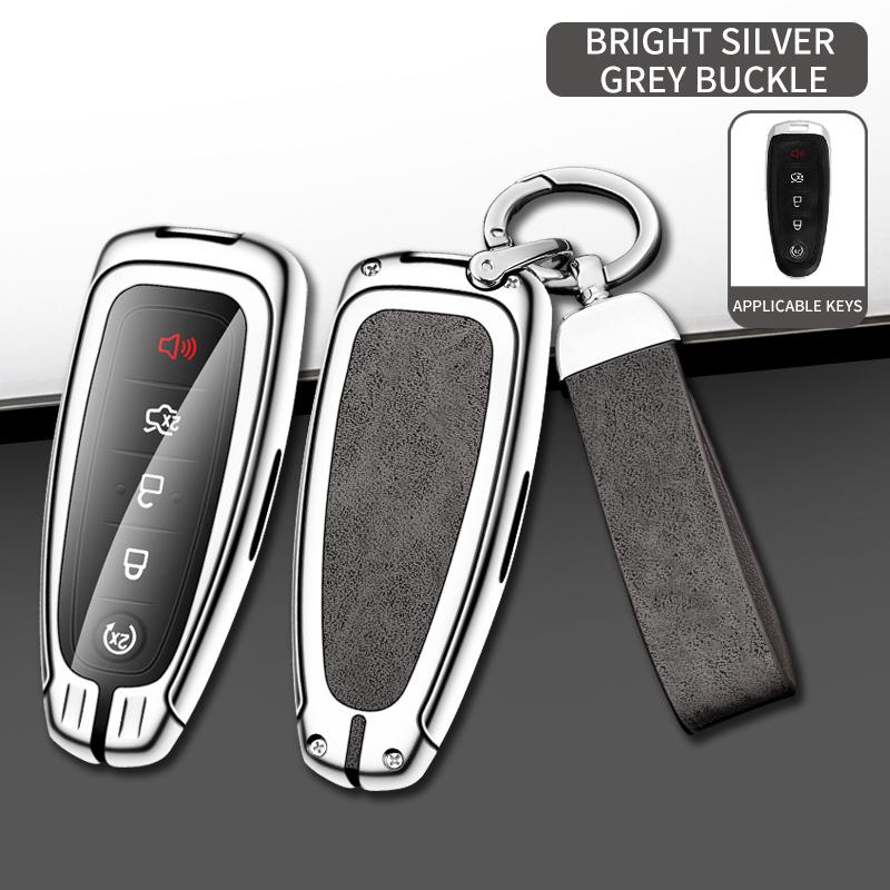 Leather Car Metal Key Case Cover for Ford Explorer Edge Escape Flex Taurus 2011 2012 2013 2014 2015 Keychain Accessories