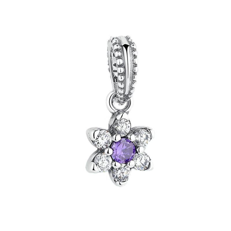 Sparkling Snowflake Circle Dangle Charm Bead Suitable for European Original Silver Bracelet Bangle DIY Jewelry Accessories