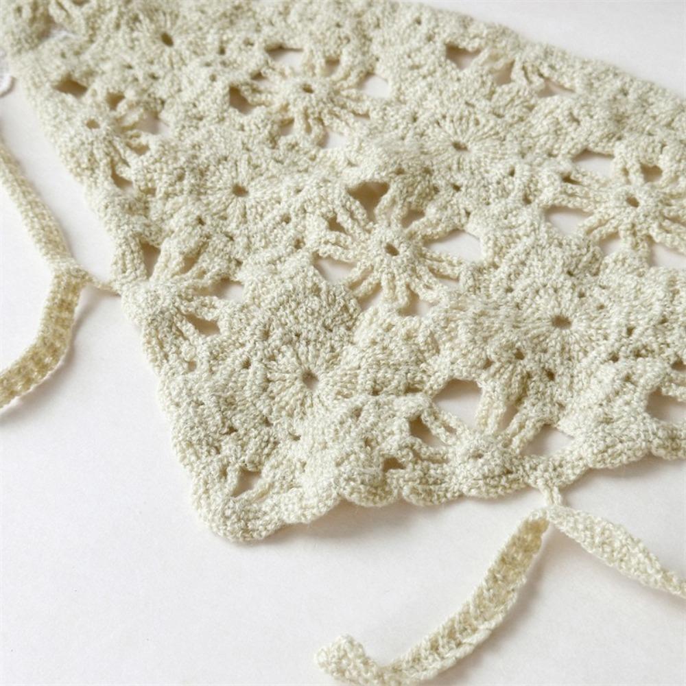 Hollowed Crochet Headband Triangle Flower Headscarf Knitted Headscarf Hat Beach Photography