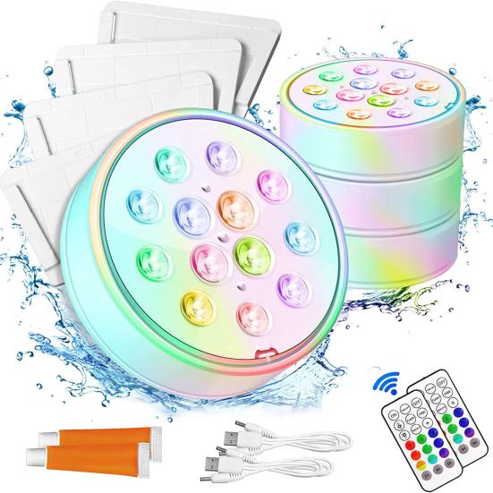 LED Poollichter Set mit Timerfunktion Fernbedienung IP68 Wasserdicht 16 Farben 3 Modi Wiederaufladbare Unterwasser-Poollichter