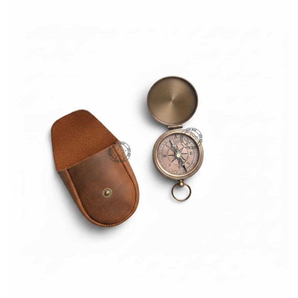 Brass Compass Marine Pocket Compass 2 inch with Leather Box Best for Gift