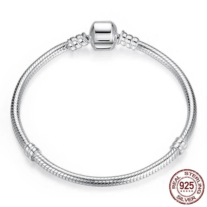 

TOP SALE Authentic 100% 925 Sterling Silver 3MM Snake Chain Bangle & Bracelet for Women Luxury Bangle Jewelry 16-23CM 23cm