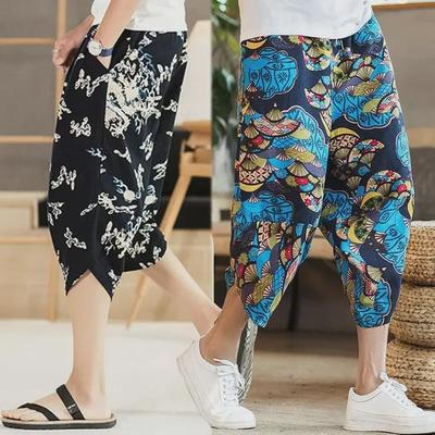 Men's Chinese Style Loose Linen Beach Shorts - Trendy 7-Point Lantern Design