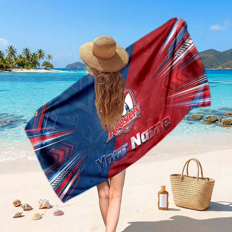 Sydney Roosters Customized Name Text Beach Towel, Soft Absorbent Towel Beach Pool Travel Personal Gift