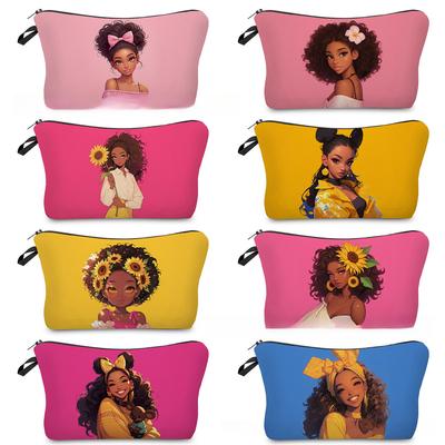 Women Black Girl Print Cosmetic Bag Toiletries Organize Travel Storage Case 6867