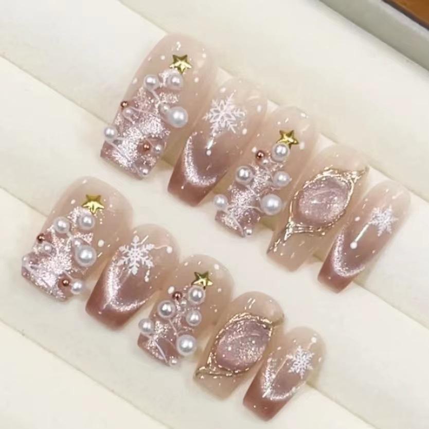 Pure Handmade Phototherapy Wearer Christmas First Snow Finished Product Reusable Nail Patches Detachable Christmas
