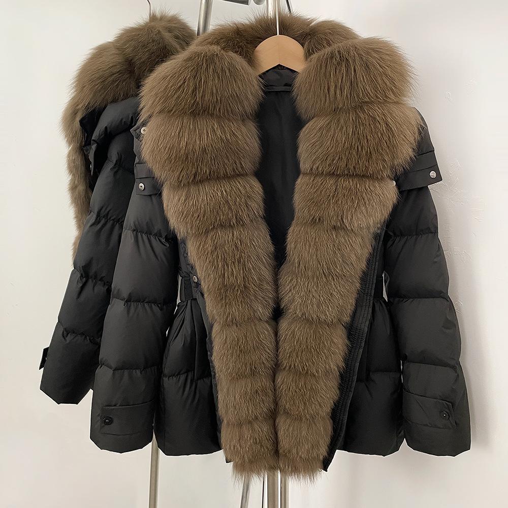 European women's winter new high-quality real fox fur collar down jacket temperament warm hooded jacket