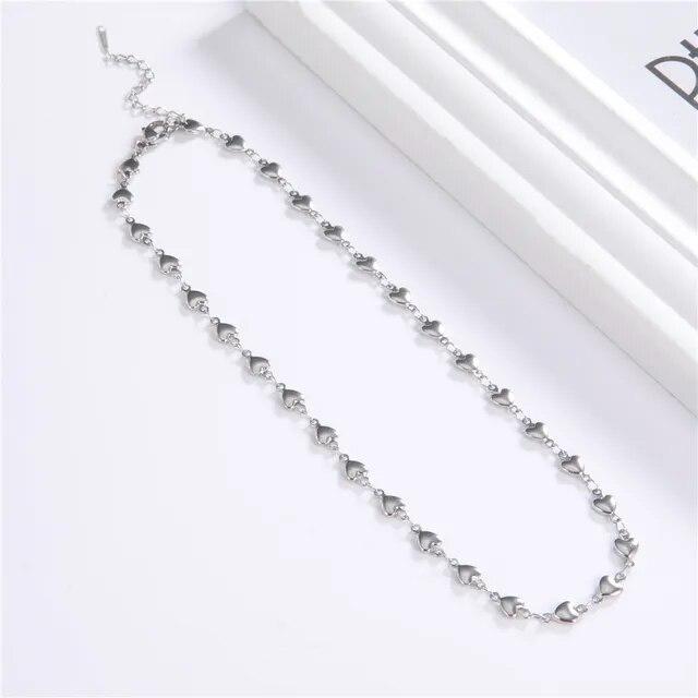 

Летнее ожерелье-цепочка в форме сердца из нержавеющей стали для женщин и девочек, колье-чокер серебристого цвета, модные вечерние ювелирные изделия, подарок