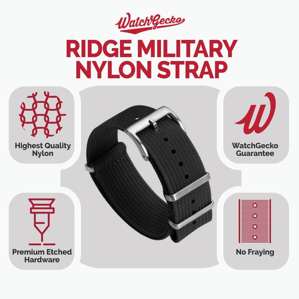 WatchGecko Ridge Military Nylon Watch Band Stylish and Durable Black 22mm - -