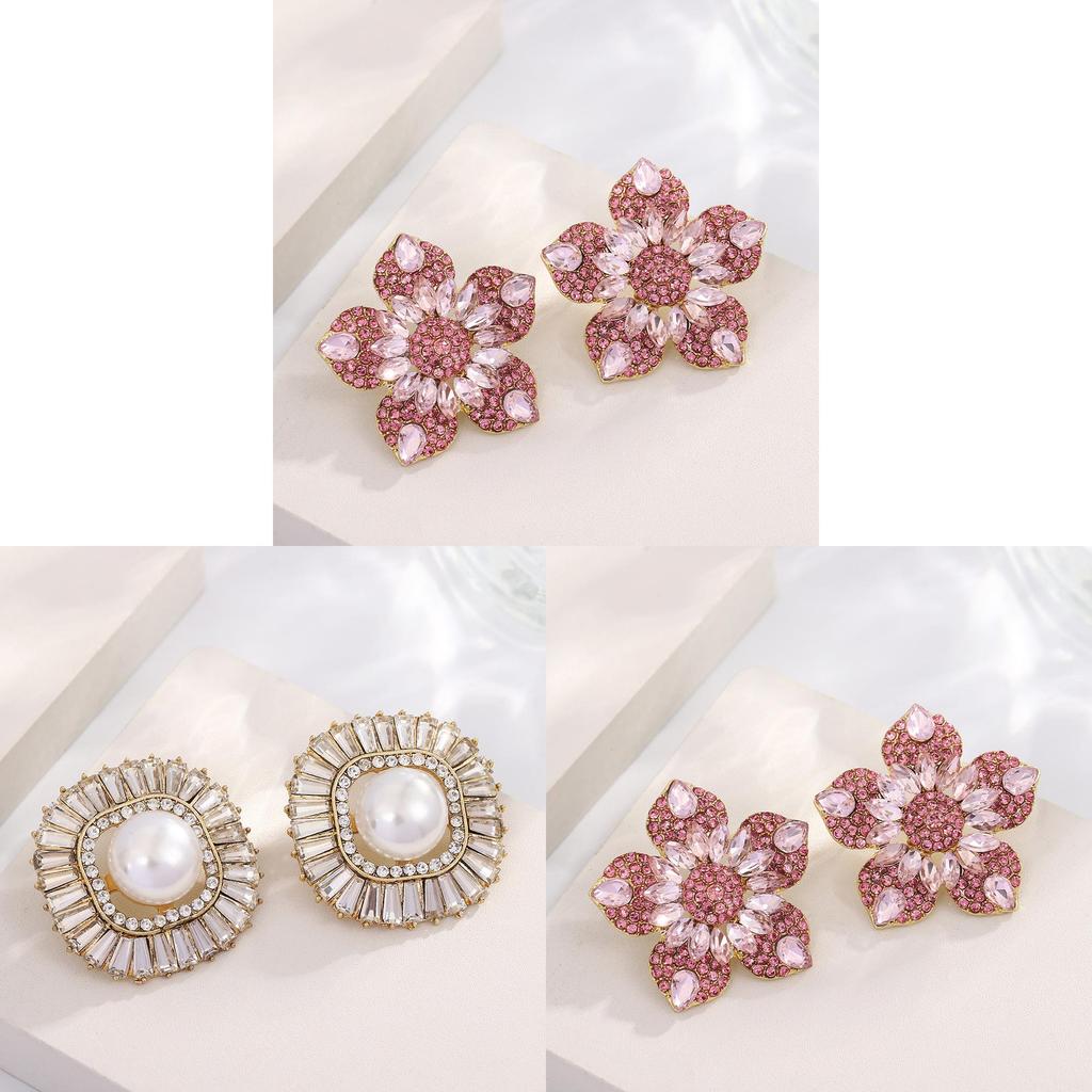 Summer Flower Design Alloy Earrings For Women With Zirconia Sparkle