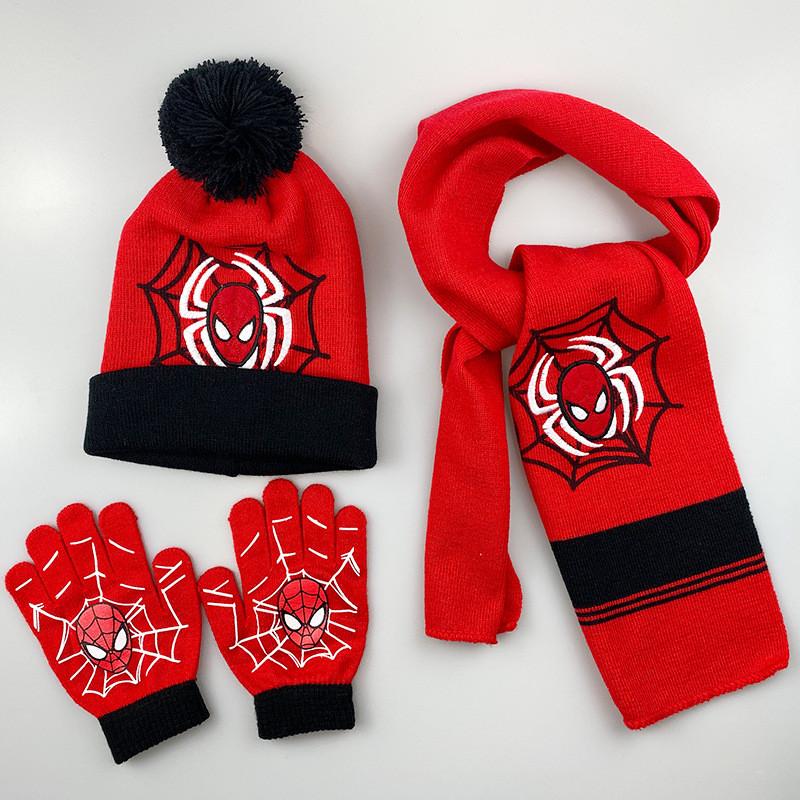 Cozy And Colorful Spider Man Knit Hat Scarf And Gloves Set For Boys Autumn Winter Outdoor Fun
