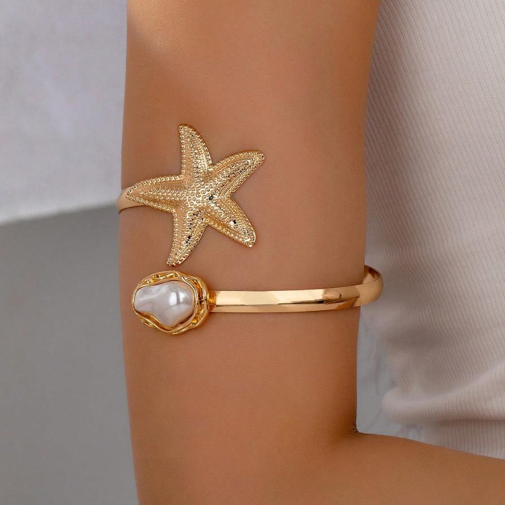 Pearl Starfish Open Armband Bangle Adjustable Armlet Bangle  Body Jewelry Accessories