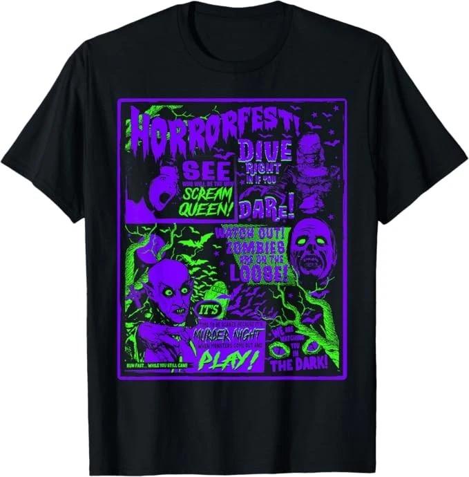 Vintage Halloween Classic Horror Movie Poster Horrorfest T-Shirt S