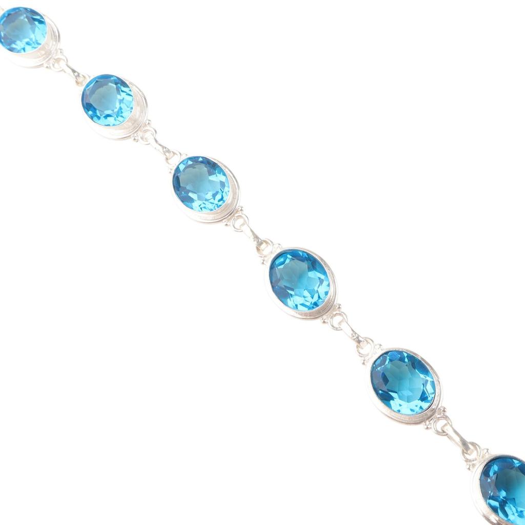 Sveitsisk blå topas edelstein 925 sterlingsølv smykker håndlaget armbånd 8,5" RB-3-6