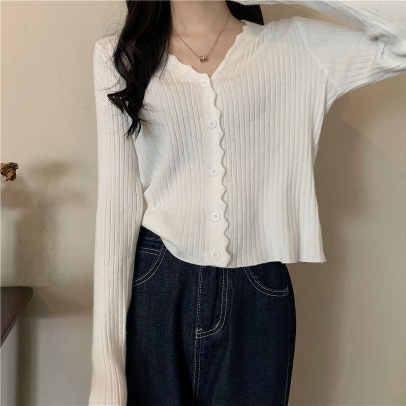 

Женский кардиган на весну-осень, маленькое пальто, свитер, верхняя одежда, универсальный трикотажный топ с V-образным вырезом, базовый слой XL