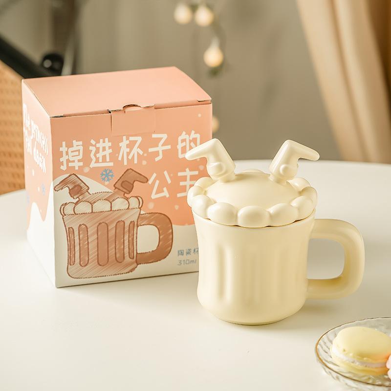 Ceramic Cup, Stamped Mug, Gift-giving, Solid Color Matte Girl, High-value Ins Cup, Artistic Sense, Creative and Cute