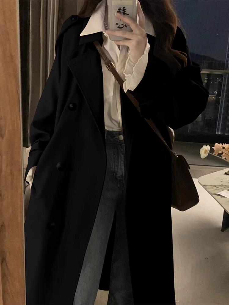 Women's Popular Khaki Trench Coat - British Style, Mid-Length, Petite Fit for Spring & Autumn 2025