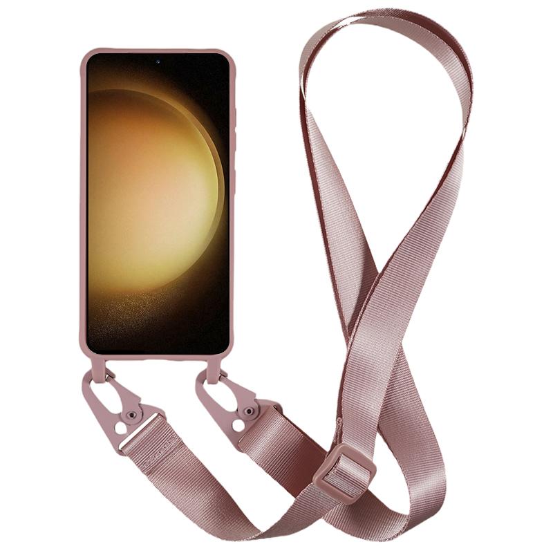 

For Samsung Galaxy S23+ Soft TPU Phone Case Matte Finish Smartphone Cover with Wide Lanyard Deep Pink