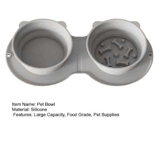 Folding Silicone Pet Bowl Non-slip Anti-Choking Dual Feeding Bowl Small Medium Large Dogs Slow Feeder Portable Dry Wet Food Water Bowl