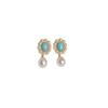 Vintage Turquoise Natural Freshwater Pearl Stud Earrings S911 Silver Needle Light Luxury High-end Earrings with Niche Design for Women