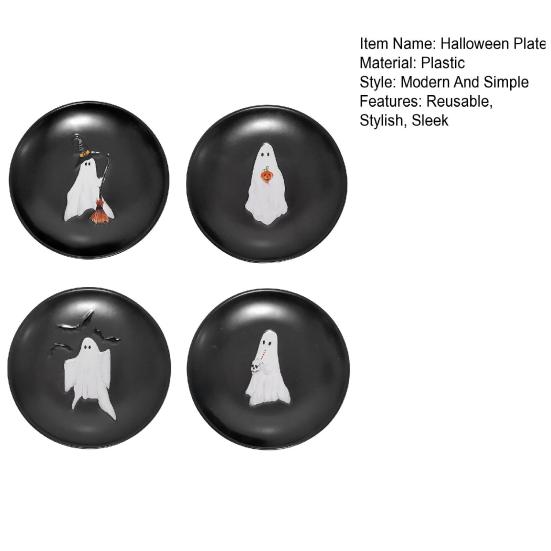 Prato de Fantasma de Halloween 7 Polegadas Plástico Reutilizável Prato de Fantasma Redondo Louça de Mesa para Jantar Sobremesa para Doce ou Travessura Suprimentos para Festa de Halloween