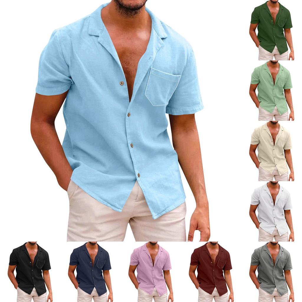 Men's Solid Color Pocket Button Short Sleeve Shirts Men's Casual Fashion Short Sleeve Shirts