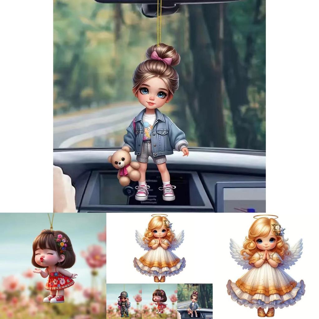 Car Decor Acrylic Cute Girl Series Car Mirror Pendant With Cartoon Style For Interior Enhancement