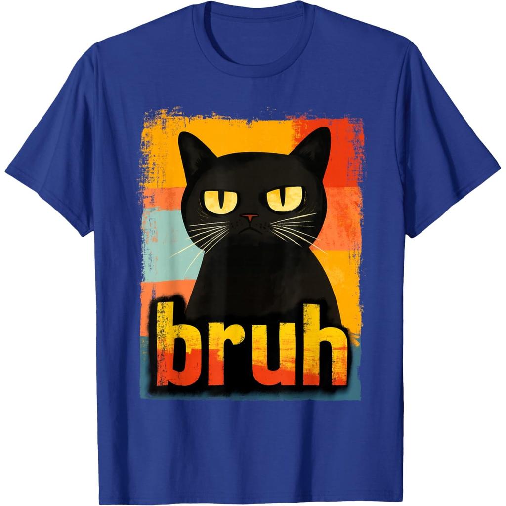 Bruh Grumpy Black Cat Meme Graphic TShirt Funny Retro Style Tee for Unisex Women