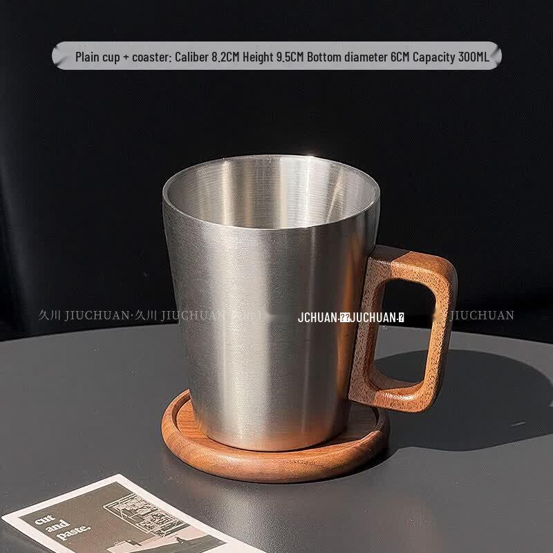 Industrial Style 304 Stainless Steel Mug with Wooden Handle