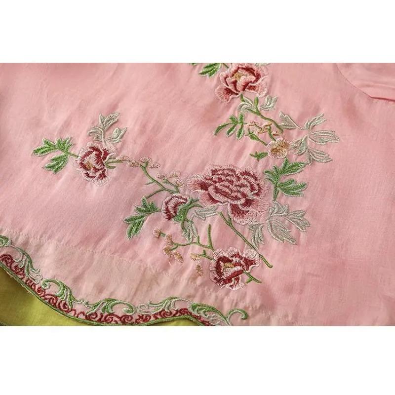 Chinese Style Slanted Collar Cheongsam Shirt Ummer Linen Retro Style Embroidered Literary Flair