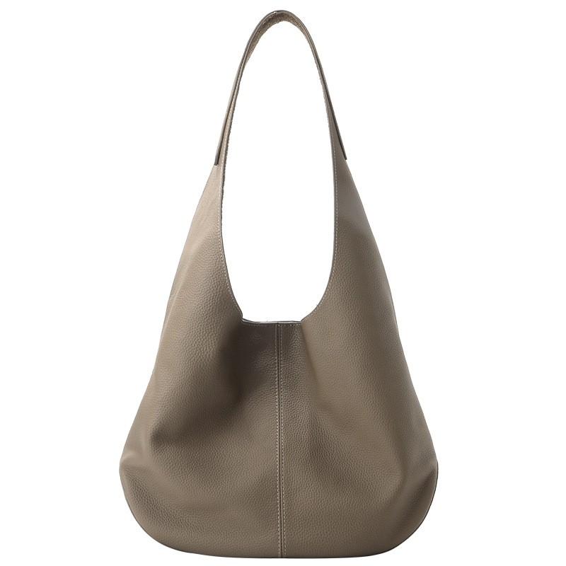 Genuine Leather Hobo Shoulder Bag Women Soft Water Bucket Tote Large Capacity Casual Style Magnetic