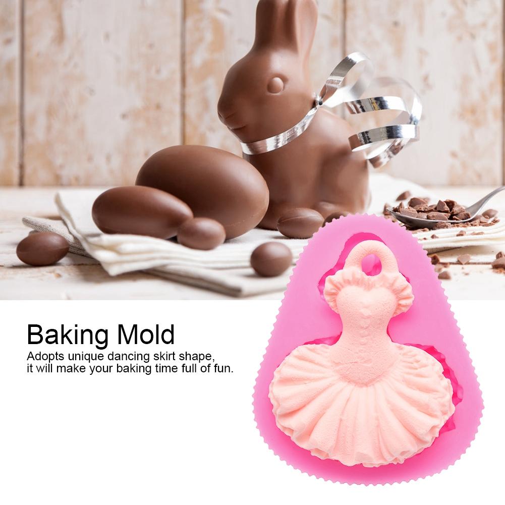 Household Kitchen Pink Dancing Skirt Silicone Mould Baking Cake Cookie Mold DIY ToolPink