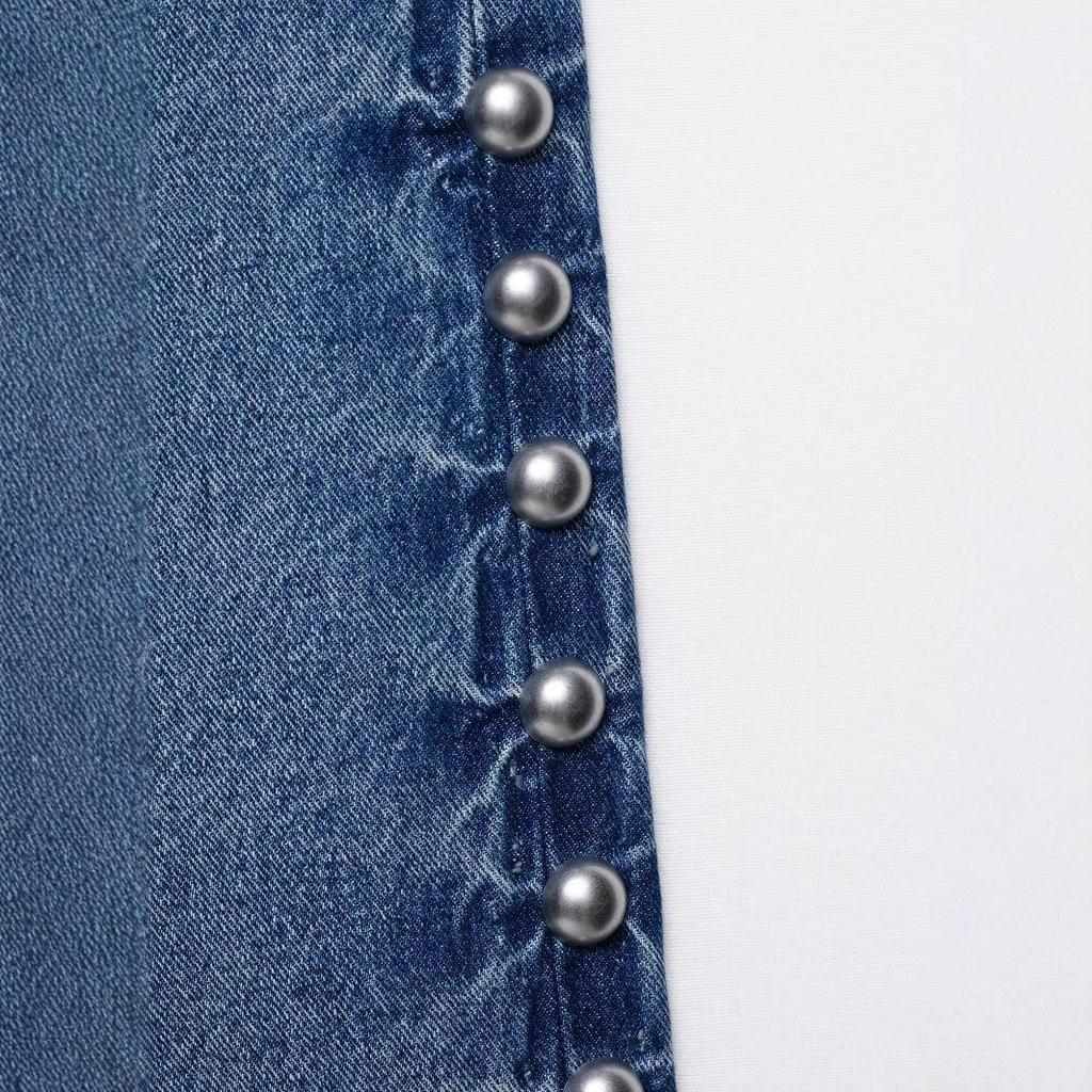 TAOP&ZA Women's Summer Fashion Rivet Denim Straight-Leg Pants