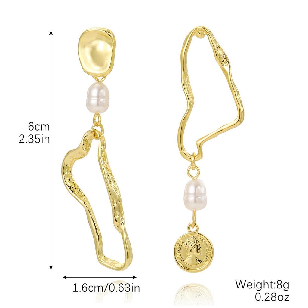 Elegant Asymmetrical Baroque Pearl Earrings - European and American Niche Design