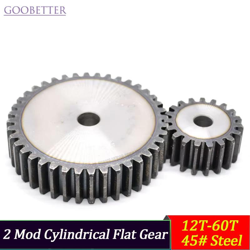 2M Pinion Spur Gear 12T-60T 2 Mod Cylindrical Flat Gear 45# Steel for Gear Mechanism And Engineering Applications 1PC 2M 12-Teeth
