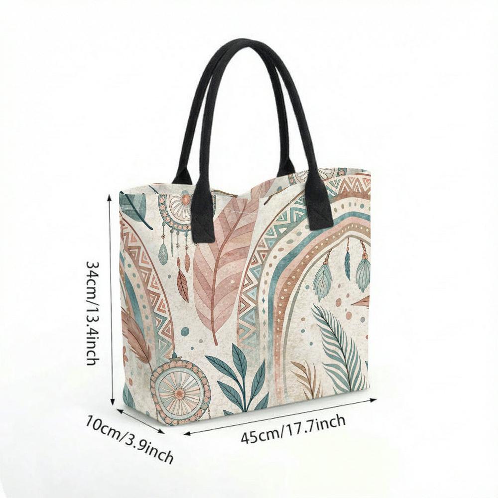 Bohemian Print Tote Bag Large Capacity Casual Shoulder Bag for Daily Use Travel Shopping
