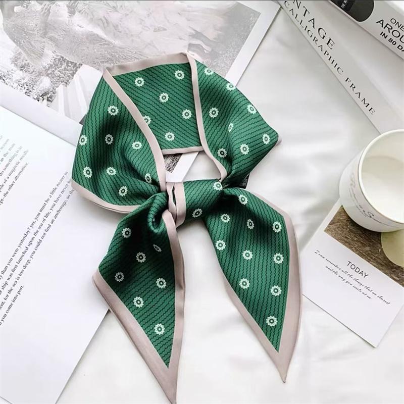 Fashion Blue Print Silk Scarf Women Soft Satin Horse Hairband Bevel Neckerchief Office Hijab Headband Foulard Bag Ribbons Gift