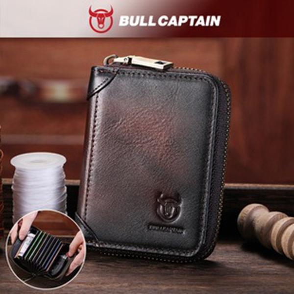 BULLCAPTAIN Leather Men's Key Bag Wallet  Fashion Storage Bags Car Cover Compact Mini Card Holder Coin Purse Man Butler Keychain