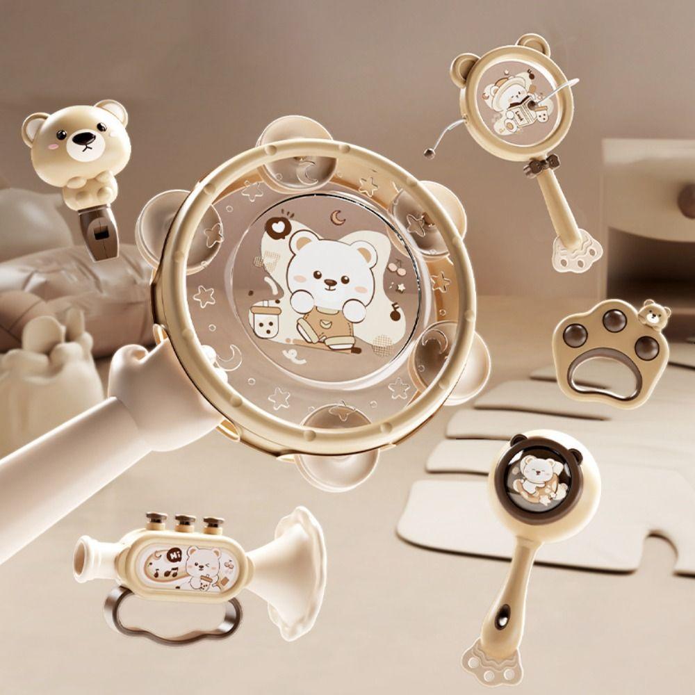 

Early Childhood Education Hand Drum Cartoon Bear Shaking Rattles For 0-12 Month