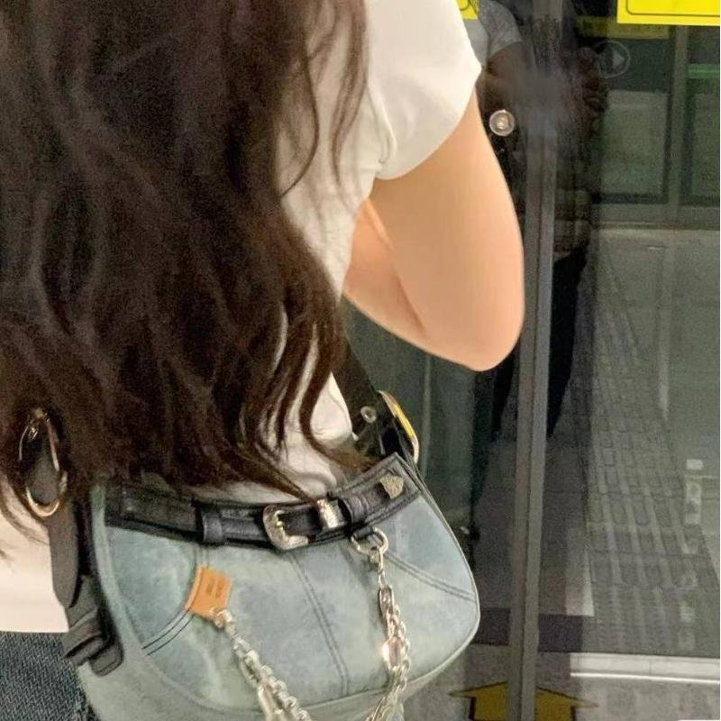 Vintage Denim Shoulder Bags Canvas Patchwork Y2K Style Female Underarm Bag Hottie Blue Hobos Crossbody Bags Women Chain Handbags