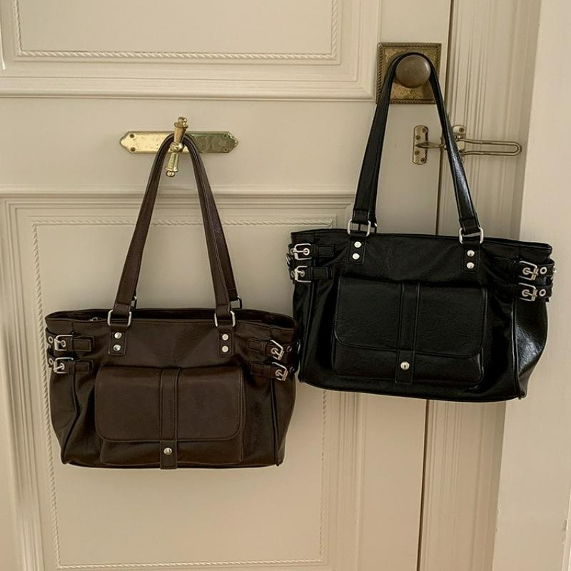 New Retro Coffee Color Versatile Large Capacity Commuting Tote Bag, College Style Single Shoulder Crossbody Bag