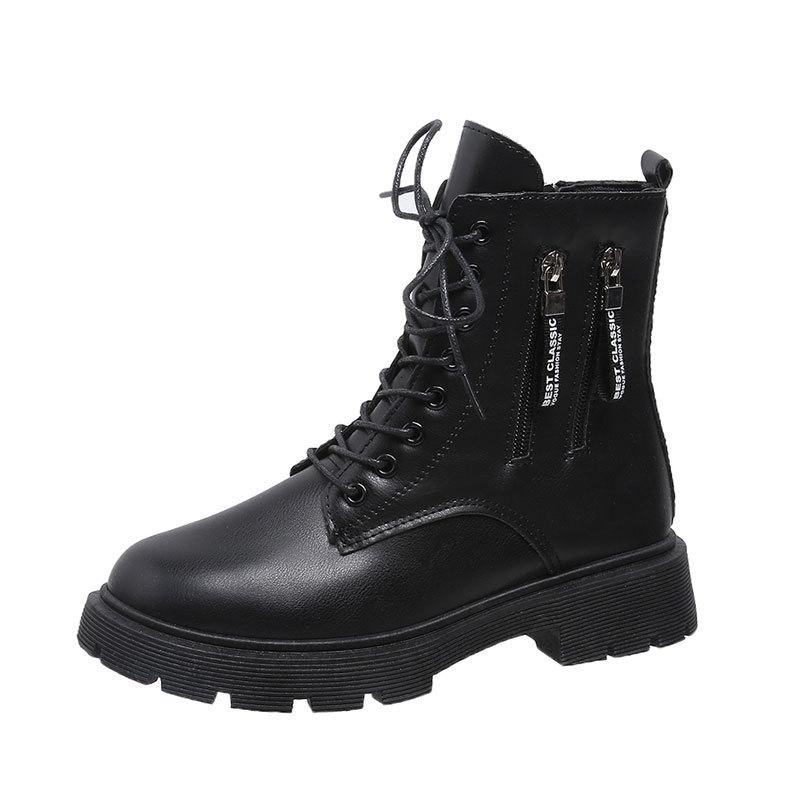 Fashion thick-soled round head velvet high-top cotton shoes women's autumn and winter temperament British style thick-heeled short boots