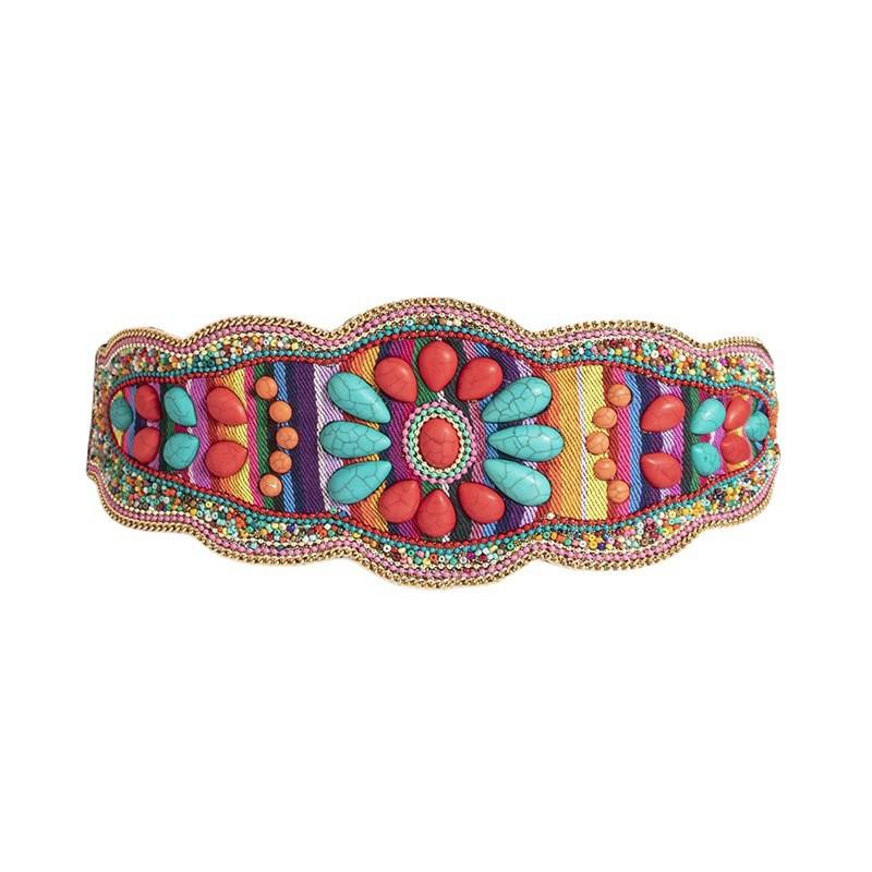 Womens Bohemian Style Fabric Waist Belt With Turquoise Beads And Embellishments For Outfits Seasonal
