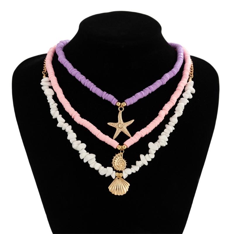 Pack of 3pcs Ocean Inspired Shell Bead Necklaces Layered Neckchain Adjustable with Unique Accents for Women And Girls