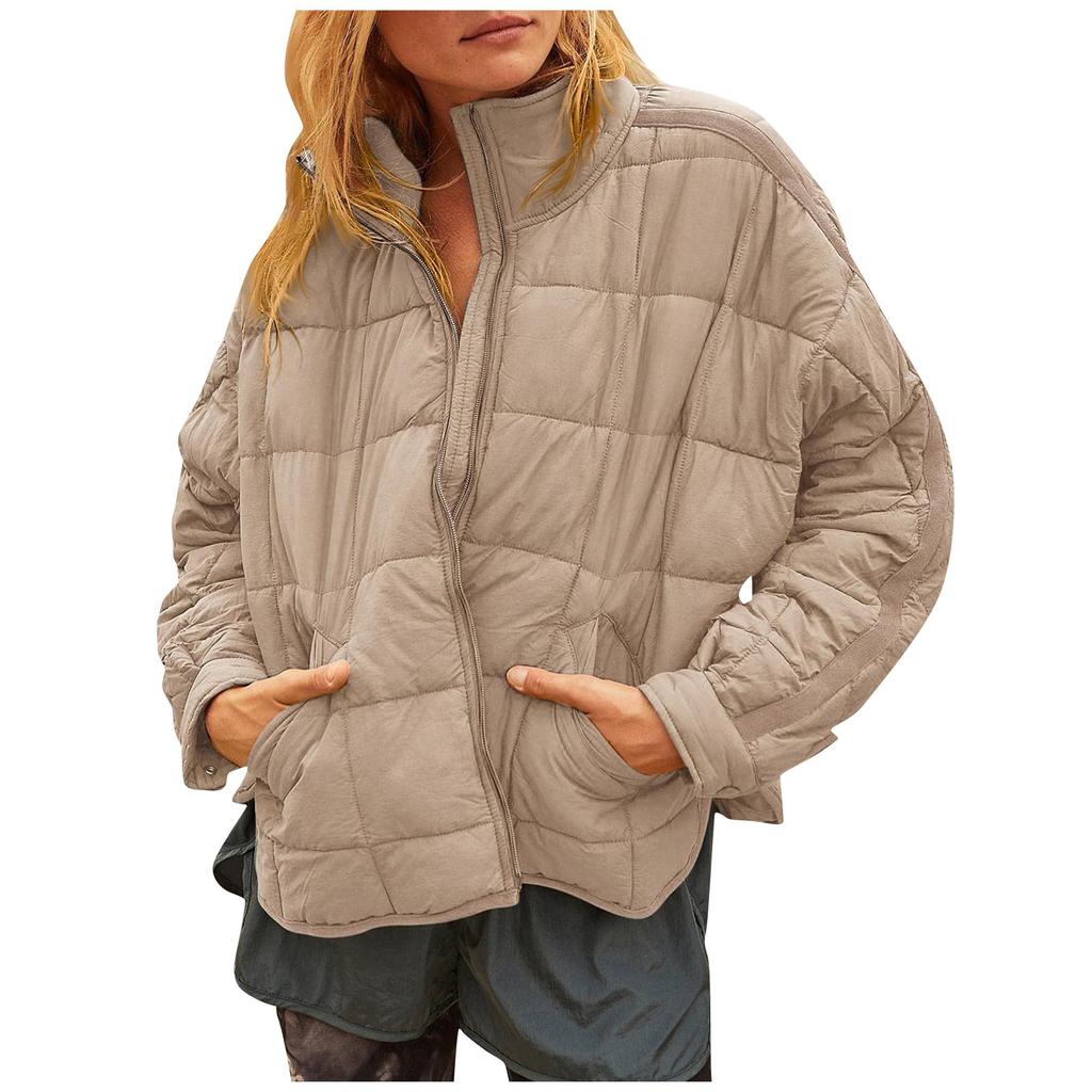 Damen Einfarbig Langarm Ärmeltaschen Baumwolljacke Und Winter Reißverschlussjacke